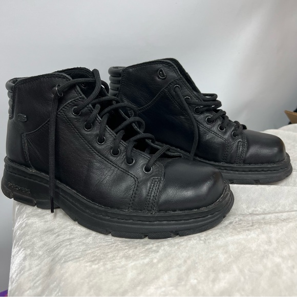 Skechers men’s platform combat boots size 7.5 black leather Y2K 90’s vintage main image 5